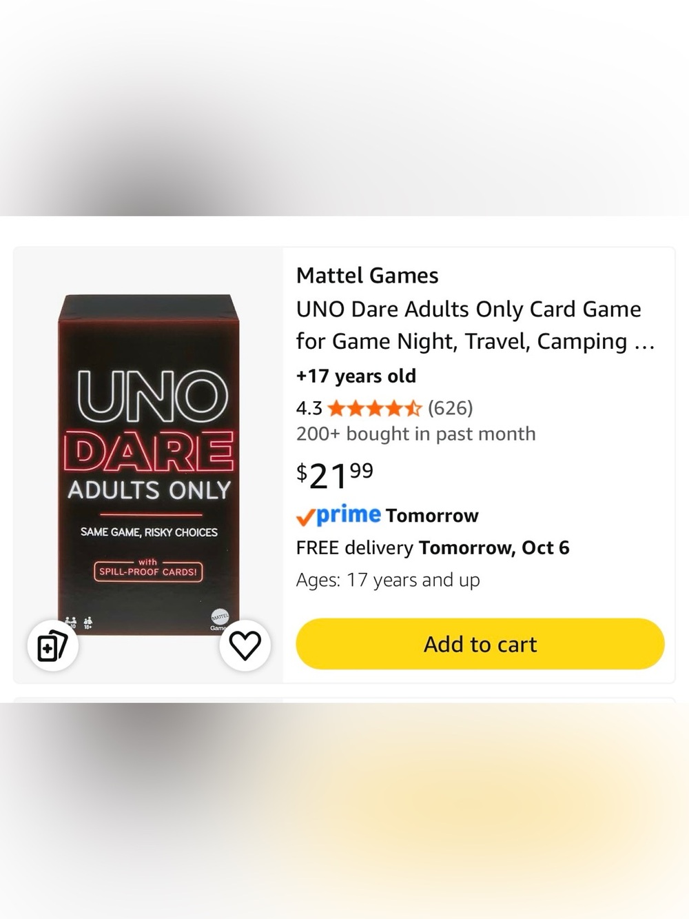 UNO Dare Adults Only Card Game - Black/Red